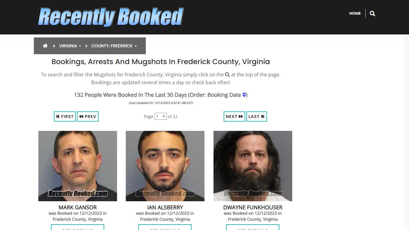 Bookings, Arrests and Mugshots in Frederick County, Virginia